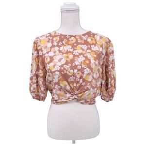 Minkpink Top Blouse Floral Crop Short Sleeve Size M